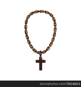 Prayer beads with Crucifixion cross, Christian church religion symbol. Vector Christianity Orthodox and Catholic prayer beads. Christianity religion symbol, priest prayer beads