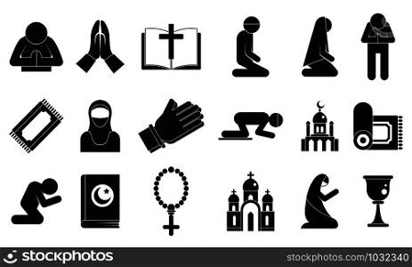 Prayer icons set. Simple set of prayer vector icons for web design on white background. Prayer icons set, simple style