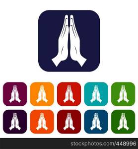 Prayer icons set vector illustration in flat style In colors red, blue, green and other. Prayer icons set flat