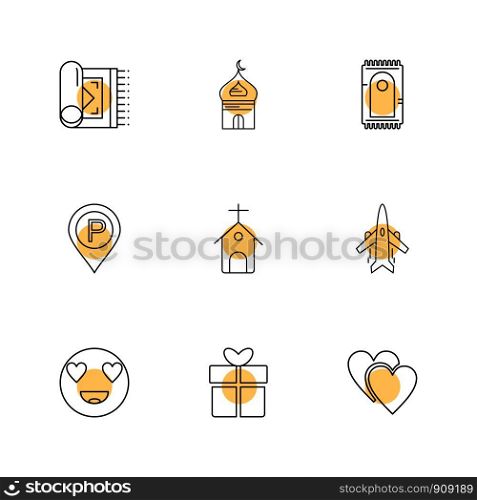 prayer mat , mosque , muslim , church , navigation , emoji , giftbox , heart , aeroplane , icon, vector, design, flat, collection, style, creative, icons