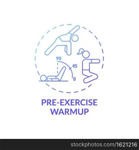 Pre-exercise warmup concept icon. Home physical training idea thin line illustration. Less muscle tension and pain. Raising heart rate. Warm-up exercises. Vector isolated outline RGB color drawing. Pre-exercise warmup concept icon