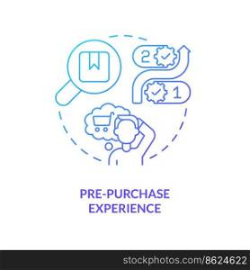 Pre-purchase experience blue gradient concept icon. All-round sensory communication abstract idea thin line illustration. Make decisions. Isolated outline drawing. Myriad Pro-Bold font used. Pre-purchase experience blue gradient concept icon