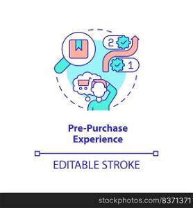 Pre-purchase experience concept icon. All-round sensory communication abstract idea thin line illustration. Make decisions. Isolated outline drawing. Editable stroke. Arial, Myriad Pro-Bold fonts used. Pre-purchase experience concept icon