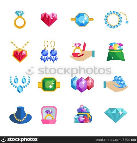 Precious jewels beautiful luxury accessories and adornments icons flat set isolated vector illustration. Precious Jewels Icons Flat