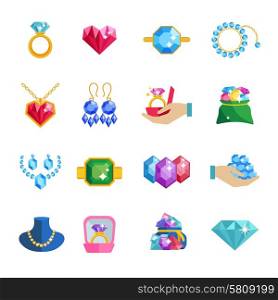 Precious jewels beautiful luxury accessories and adornments icons flat set isolated vector illustration. Precious Jewels Icons Flat
