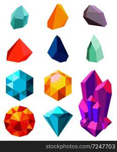 Precious stones collection poster, images of gemstones and crystals of different shape and color, vector illustration isolated on white background. Precious Stones Collection Vector Illustration