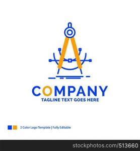 Precision, accure, geometry, compass, measurement Blue Yellow Business Logo template. Creative Design Template Place for Tagline.