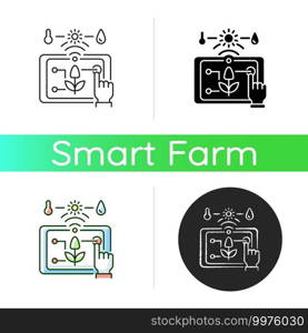 Precision agriculture icon. Smart farm. Modern technologies in agriculture. Satellite farming. Crop management. Linear black and RGB color styles. Isolated vector illustrations. Precision agriculture icon
