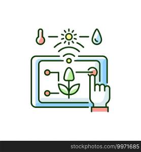 Precision agriculture RGB color icon. Smart farm. Modern technologies in agriculture. Satellite farming. Crop management. Isolated vector illustration. Precision agriculture RGB color icon