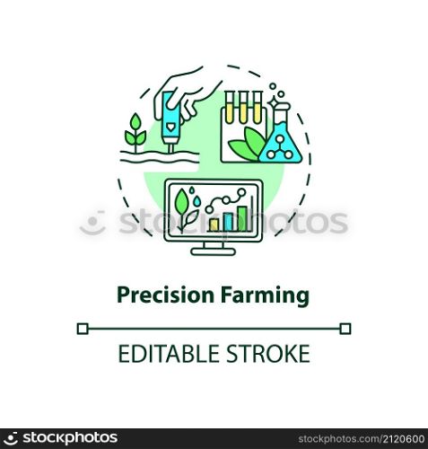 Precision farming concept icon. Smart agriculture abstract idea thin line illustration. Farming management. Isolated outline drawing. Editable stroke. Roboto-Medium, Myriad Pro-Bold fonts used. Precision farming concept icon