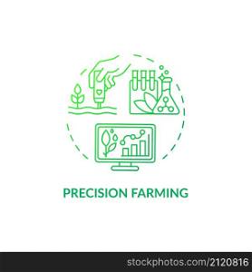 Precision farming green gradient concept icon. Crop production management abstract idea thin line illustration. Field data analysis. Isolated outline drawing. Roboto-Medium, Myriad Pro-Bold fonts used. Precision farming green gradient concept icon