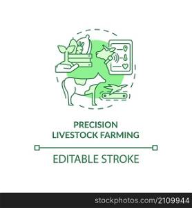 Precision livestock farming green concept icon. Improving animal wellbeing abstract idea thin line illustration. Isolated outline drawing. Editable stroke. Roboto-Medium, Myriad Pro-Bold fonts used. Precision livestock farming green concept icon