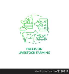 Precision livestock farming green gradient concept icon. Smart agriculture abstract idea thin line illustration. Animal production. Isolated outline drawing. Roboto-Medium, Myriad Pro-Bold fonts used. Precision livestock farming green gradient concept icon