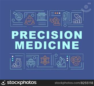 Precision medicine word concepts dark blue banner. Gene analysis. Infographics with editable icons on color background. Isolated typography. Vector illustration with text. Arial-Black font used. Precision medicine word concepts dark blue banner