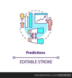 Predictions concept icon. Act of forecasting idea thin line illustration. Happening in future. Quantify probability. Prediction studies. Vector isolated outline RGB color drawing. Editable stroke. Predictions concept icon