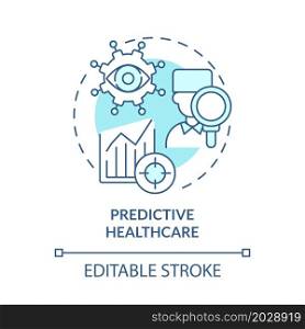 Predictive healthcare blue concept icon. Prevention of future health problem by digital analyze abstract idea thin line illustration. Vector isolated outline color drawing. Editable stroke. Predictive healthcare blue concept icon