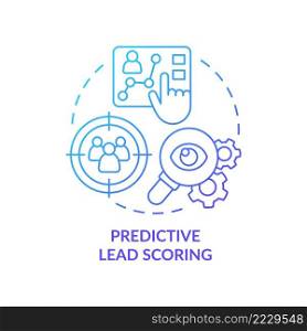 Predictive lead scoring blue gradient concept icon. Automated analyze. AI usage in marketing abstract idea thin line illustration. Isolated outline drawing. Myriad Pro-Bold font used. Predictive lead scoring blue gradient concept icon