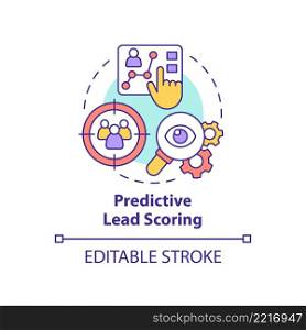 Predictive lead scoring concept icon. Automated process. AI usage in marketing abstract idea thin line illustration. Isolated outline drawing. Editable stroke. Arial, Myriad Pro-Bold fonts used. Predictive lead scoring concept icon