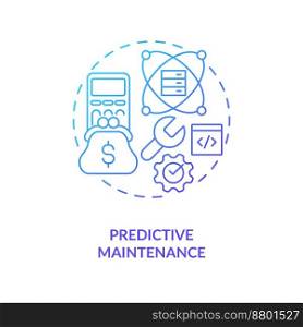 Predictive maintenance blue gradient concept icon. AI and data science solution for business abstract idea thin line illustration. Isolated outline drawing. Myriad Pro-Bold font used. Predictive maintenance blue gradient concept icon