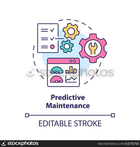 Predictive maintenance concept icon. Evaluating virtual asset condition abstract idea thin line illustration. Isolated outline drawing. Editable stroke. Roboto-Medium, Myriad Pro-Bold fonts used. Predictive maintenance concept icon