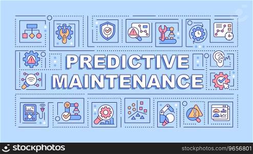 Predictive maintenance text with various thin linear icons concept on blue monochromatic background, editable 2D vector illustration.. Predictive maintenance text with colorful thin line icons