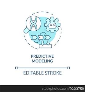 Predictive modeling turquoise concept icon. Analyze datasets of patient information. AI and ML in precision medicine abstract idea thin line illustration. Isolated outline drawing. Editable stroke. Predictive modeling turquoise concept icon