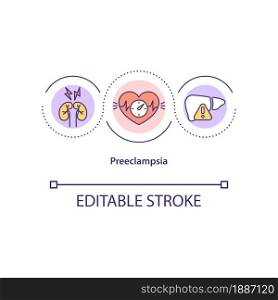 Preeclampsia concept icon. Cardiovascular disease risk abstract idea thin line illustration. Liver and kidneys damage. Pregnancy disorder. Vector isolated outline color drawing. Editable stroke. Preeclampsia concept icon