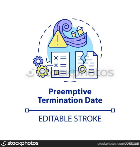 Preemptive termination date concept icon. End contract reason. PPA contract timeline abstract idea thin line illustration. Isolated outline drawing. Editable stroke. Arial, Myriad Pro-Bold fonts used. Preemptive termination date concept icon