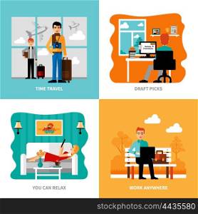 Preferences Of Freelance Set. Preferences of freelance set with concepts of work relaxation pick of drafts travel isolated vector illustration