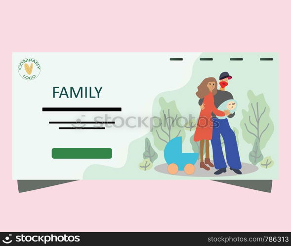 Pregnancy and parenthood concept illustrations. happy family weekend, time together, outdoor activities. Couple holding a newborn baby, parents with a baby. Adoption. App, website or Web Page. illustration.. Landing page parenthood concept