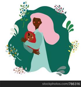 Pregnancy and parenthood concept illustrations. LGBT parenting. Woman holding a newborn baby, parents with a baby. Adoption. App, website or Web Page. illustration.. Happy smiling woman mother with newborn baby