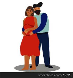 Pregnancy and parenthood concept illustrations. Man hugging woman, expecting couple. Adoption. App, website or Web Page. illustration.. Happy couple expecting a newborn baby