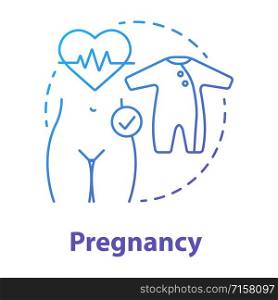 Pregnancy blue gradient concept icon. Maternity idea thin line illustration. Prenatal care, women healthcare. Fertility, reproductive system. Baby clothes. Vector isolated outline drawing