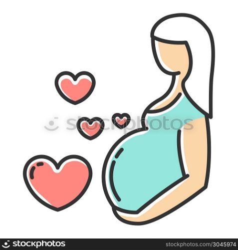 Pregnancy care color icon. Prenatal period. Motherhood, parenthood. Expecting baby, child. Gynecology check visit. Medical procedure. Clinical professional treatment. Isolated vector illustration