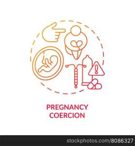 Pregnancy coercion red gradient concept icon. Violence against women. Unwanted pregnancy. Contraceptive method. Reproductive justice abstract idea thin line illustration. Isolated outline drawing. Pregnancy coercion red gradient concept icon