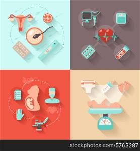 Pregnancy design concept set with woman anatomy delivery and maternity flat icons isolated vector illustration