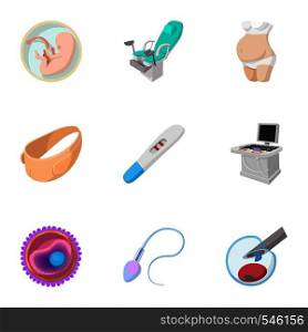 Pregnancy icons set. Cartoon illustration of 9 pregnancy vector icons for web. Pregnancy icons set, cartoon style