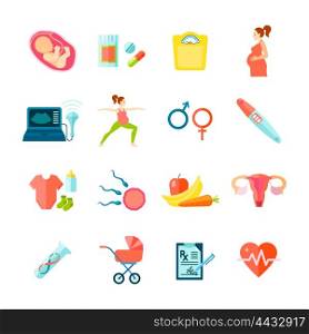Pregnancy Icons Set . Pregnancy icons set with healthcare symbols flat isolated vector illustration