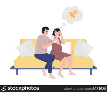 Pregnancy panic episode semi flat color vector characters. Sitting figures. Full body people on white. Reassuring partner simple cartoon style illustration for web graphic design and animation. Pregnancy panic episode semi flat color vector characters