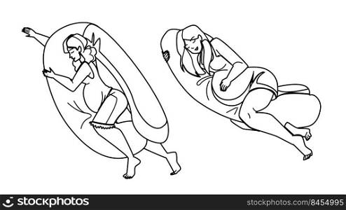 pregnancy pillow vector. pregnant body sleep woman, maternity bed, mother insomnia pregnancy pillow character. people black line pencil drawing vector illustration. pregnancy pillow vector