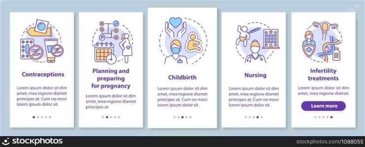 Pregnancy planning and prenatal care onboarding mobile app page screen with linear concepts. Women healthcare. Walkthrough steps graphic instructions. UX, UI, GUI vector template with illustrations