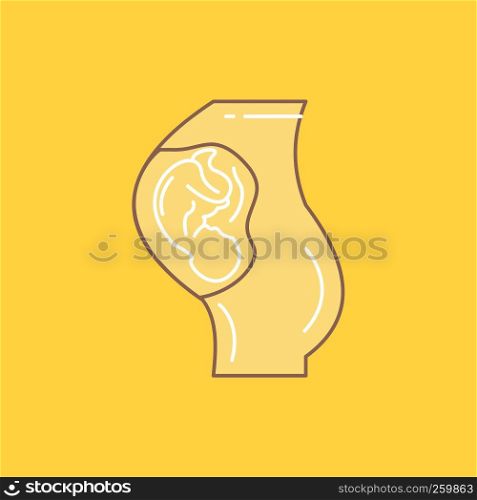 pregnancy, pregnant, baby, obstetrics, Mother Flat Line Filled Icon. Beautiful Logo button over yellow background for UI and UX, website or mobile application