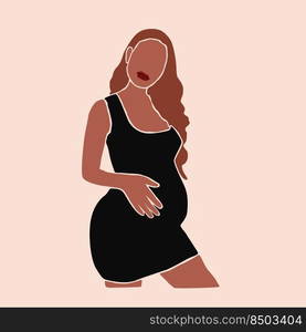 Pregnancy. Pregnant woman touching her belly. Motherhood. Happy Mother s Day. Paper cut mosaic style.Pretty women with tummy. Hand drawn vector contemporary abstract illustration