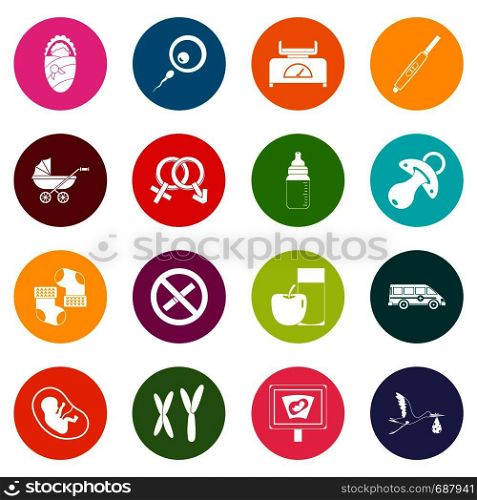 Pregnancy symbols icons many colors set isolated on white for digital marketing. Pregnancy symbols icons many colors set