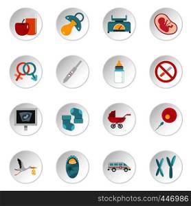 Pregnancy symbols icons set in flat style isolated vector icons set illustration. Pregnancy symbols icons set in flat style