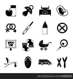 Pregnancy symbols icons set. Simple illustration of 16 pregnancy symbols vector icons for web. Pregnancy symbols icons set, simple style