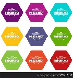 Pregnancy test icons 9 set coloful isolated on white for web. Pregnancy test icons set 9 vector