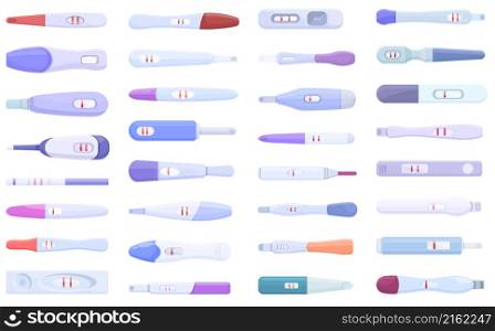 Pregnancy test icons set cartoon vector. Kit analysis. Baby birth. Pregnancy test icons set cartoon vector. Kit analysis