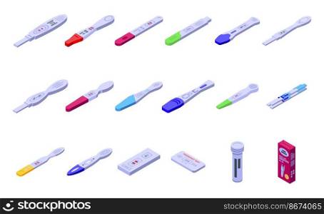 Pregnancy test icons set isometric vector. Analysis kit. Baby birth. Pregnancy test icons set isometric vector. Analysis kit