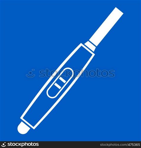 Pregnancy test with positive pregnant icon white isolated on blue background vector illustration. Pregnancy test with positive pregnant icon white
